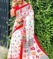 711 গ্লোসি সিল্ক ডিজিটাল প্রিন্ট শাড়ির